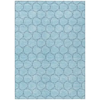 10' X 14' Sky Blue And Navy Blue Geometric Washable Indoor Outdoor Area Rug