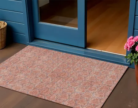 3' X 5' Salmon And Blue Geometric Washable Indoor Outdoor Area Rug