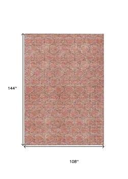 9' X 12' Salmon And Blue Geometric Washable Indoor Outdoor Area Rug