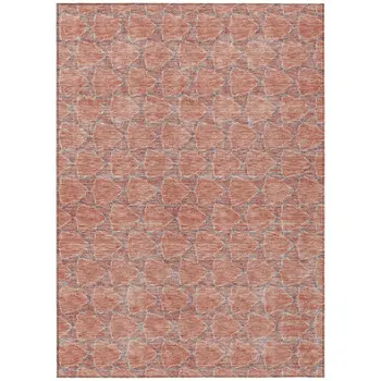 9' X 12' Salmon And Blue Geometric Washable Indoor Outdoor Area Rug
