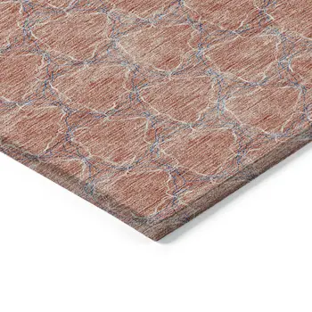 9' X 12' Salmon And Blue Geometric Washable Indoor Outdoor Area Rug