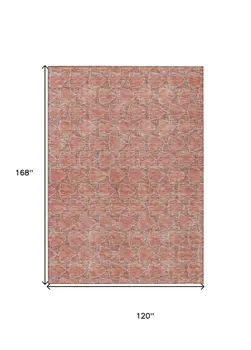 10' X 14' Salmon And Blue Geometric Washable Indoor Outdoor Area Rug