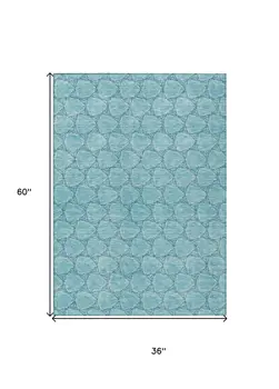 3' X 5' Teal Blue And Navy Blue Geometric Washable Indoor Outdoor Area Rug