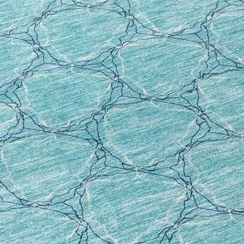 8' Teal Blue And Navy Blue Round Geometric Washable Indoor Outdoor Area Rug