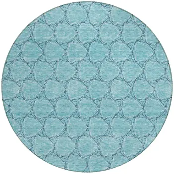 8' Teal Blue And Navy Blue Round Geometric Washable Indoor Outdoor Area Rug