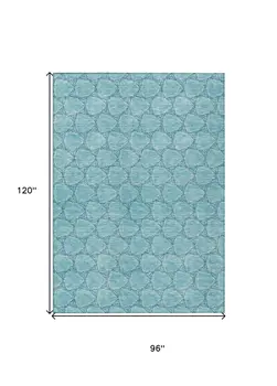 8' X 10' Teal Blue And Navy Blue Geometric Washable Indoor Outdoor Area Rug