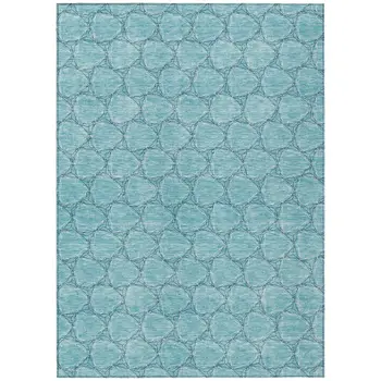 8' X 10' Teal Blue And Navy Blue Geometric Washable Indoor Outdoor Area Rug