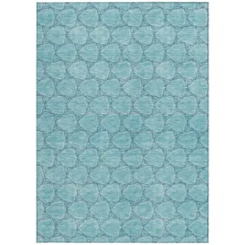 10' X 14' Teal Blue And Navy Blue Geometric Washable Indoor Outdoor Area Rug