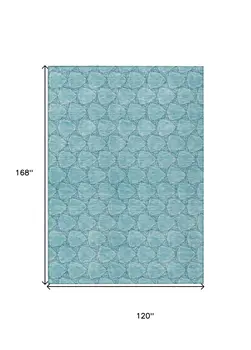 10' X 14' Teal Blue And Navy Blue Geometric Washable Indoor Outdoor Area Rug