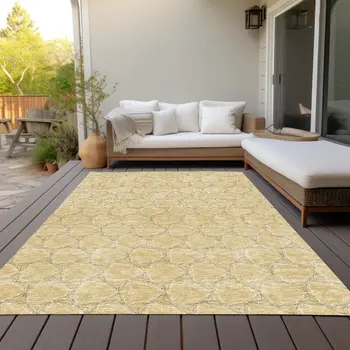 3' X 5' Wheat And Gray Geometric Washable Indoor Outdoor Area Rug