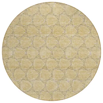 8' Wheat And Gray Round Geometric Washable Indoor Outdoor Area Rug