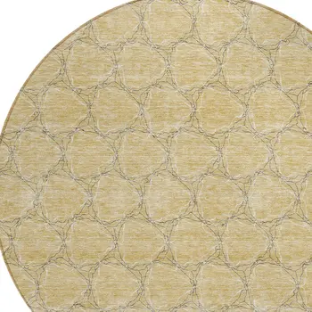 8' Wheat And Gray Round Geometric Washable Indoor Outdoor Area Rug