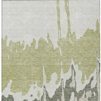 3' X 5' Sage And Ivory Abstract Washable Indoor Outdoor Area Rug
