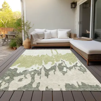 3' X 5' Sage And Ivory Abstract Washable Indoor Outdoor Area Rug