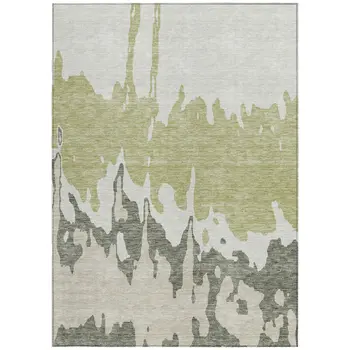 9' X 12' Sage And Ivory Abstract Washable Indoor Outdoor Area Rug