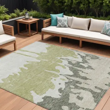 10' X 14' Sage And Ivory Abstract Washable Indoor Outdoor Area Rug