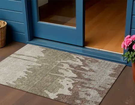 3' X 5' Beige And Taupe Abstract Washable Indoor Outdoor Area Rug