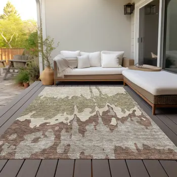 5' X 8' Beige And Taupe Abstract Washable Indoor Outdoor Area Rug