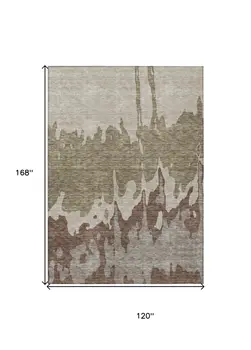 10' X 14' Beige And Taupe Abstract Washable Indoor Outdoor Area Rug
