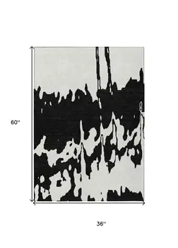 3' X 5' Black And Ivory Abstract Washable Indoor Outdoor Area Rug