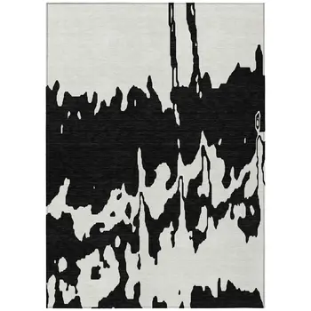 3' X 5' Black And Ivory Abstract Washable Indoor Outdoor Area Rug