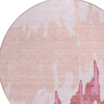 8' Blush And Pink Round Abstract Washable Indoor Outdoor Area Rug