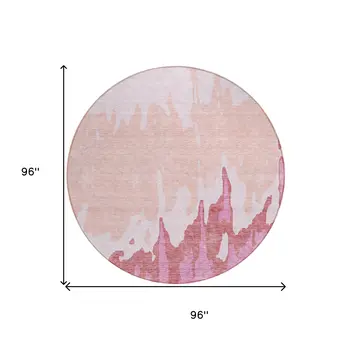 8' Blush And Pink Round Abstract Washable Indoor Outdoor Area Rug