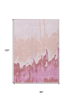 8' X 10' Blush And Pink Abstract Washable Indoor Outdoor Area Rug