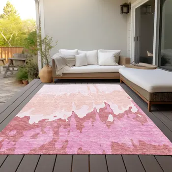 8' X 10' Blush And Pink Abstract Washable Indoor Outdoor Area Rug