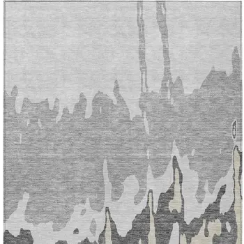 3' X 5' Gray And Silver Abstract Washable Indoor Outdoor Area Rug