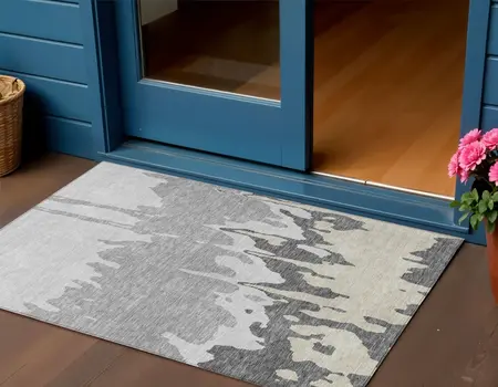 3' X 5' Gray And Silver Abstract Washable Indoor Outdoor Area Rug