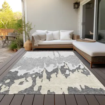 8' X 10' Gray And Silver Abstract Washable Indoor Outdoor Area Rug