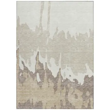 3' X 5' Ivory And Beige Abstract Washable Indoor Outdoor Area Rug