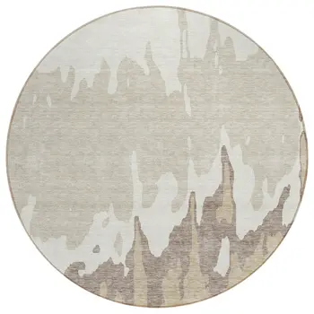 8' Ivory And Beige Round Abstract Washable Indoor Outdoor Area Rug