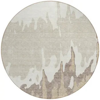 8' Ivory And Beige Round Abstract Washable Indoor Outdoor Area Rug