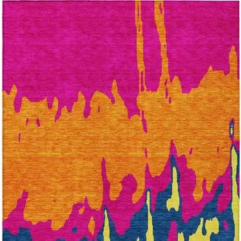 10' X 14' Pink Orange And Blue Abstract Washable Indoor Outdoor Area Rug