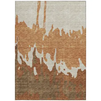3' X 5' Orange And Brown Abstract Washable Indoor Outdoor Area Rug