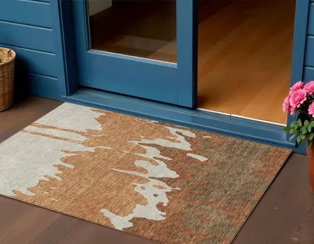 3' X 5' Orange And Brown Abstract Washable Indoor Outdoor Area Rug