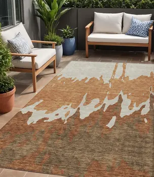 5' X 8' Orange And Brown Abstract Washable Indoor Outdoor Area Rug