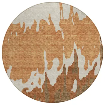 8' Orange And Brown Round Abstract Washable Indoor Outdoor Area Rug