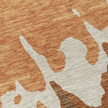 8' Orange And Brown Round Abstract Washable Indoor Outdoor Area Rug