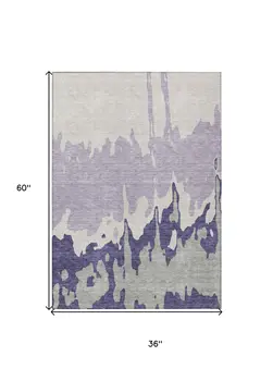 3' X 5' Purple And Ivory Abstract Washable Indoor Outdoor Area Rug