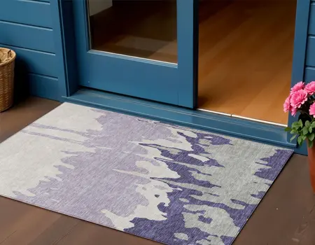 3' X 5' Purple And Ivory Abstract Washable Indoor Outdoor Area Rug