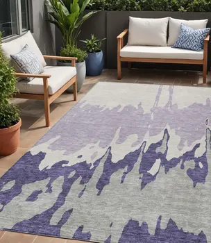 5' X 8' Purple And Ivory Abstract Washable Indoor Outdoor Area Rug