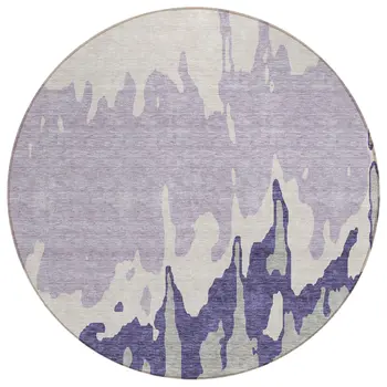 8' Purple And Ivory Round Abstract Washable Indoor Outdoor Area Rug