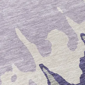 8' Purple And Ivory Round Abstract Washable Indoor Outdoor Area Rug