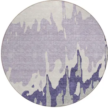 8' Purple And Ivory Round Abstract Washable Indoor Outdoor Area Rug