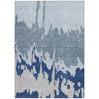3' X 5' Sky Blue And Denim Blue Abstract Washable Indoor Outdoor Area Rug