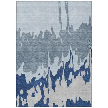 5' X 8' Sky Blue And Denim Blue Abstract Washable Indoor Outdoor Area Rug