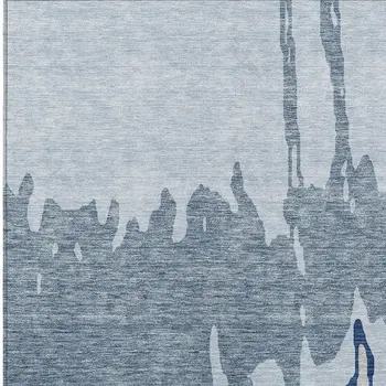 10' X 14' Sky Blue And Denim Blue Abstract Washable Indoor Outdoor Area Rug